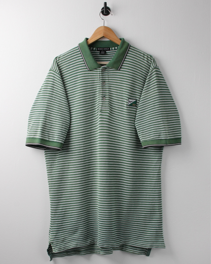 90s Nike Swoosh 18 Green & White Striped Polo (XL)