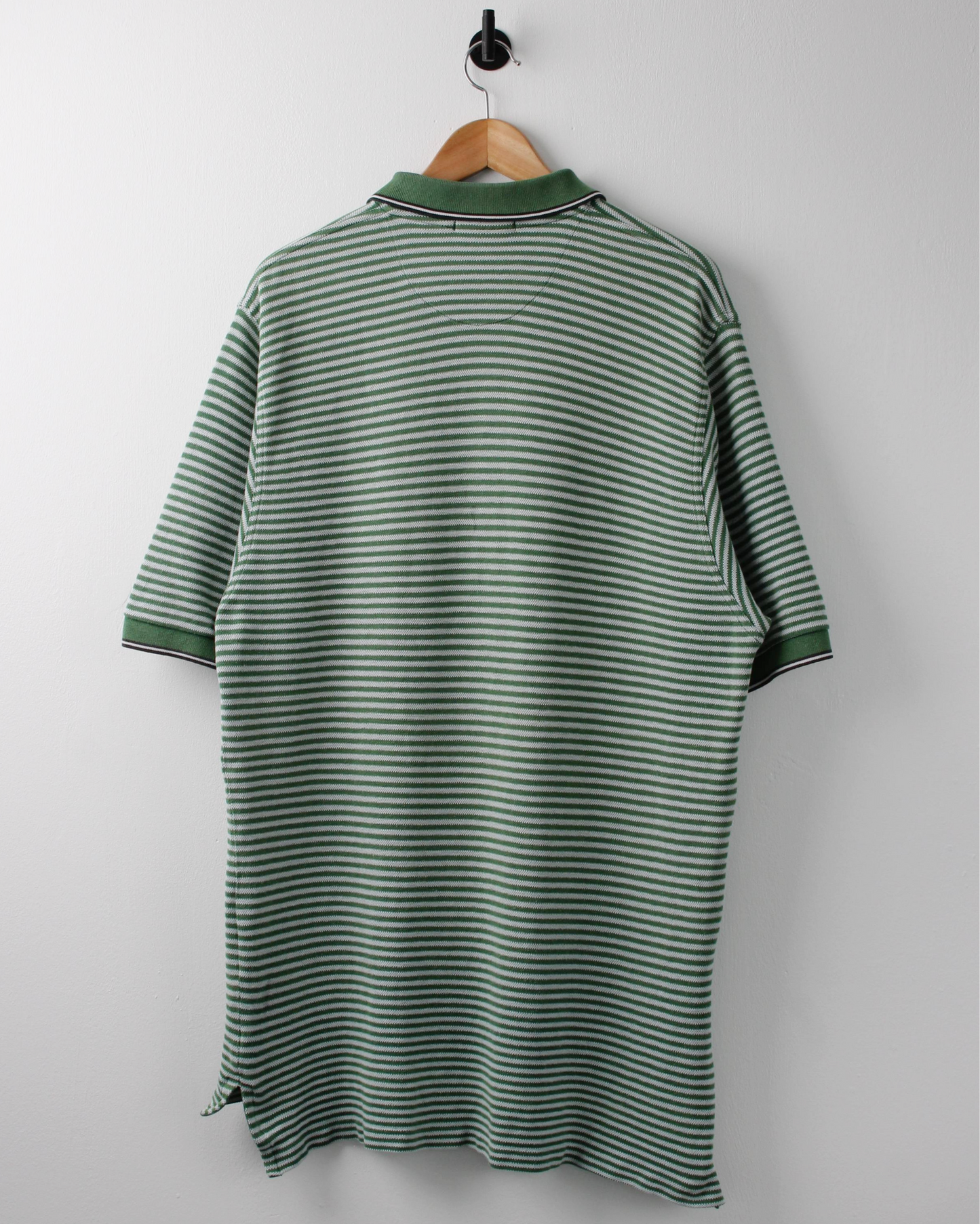 90s Nike Swoosh 18 Green & White Striped Polo (XL)