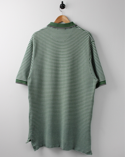 90s Nike Swoosh 18 Green & White Striped Polo (XL)