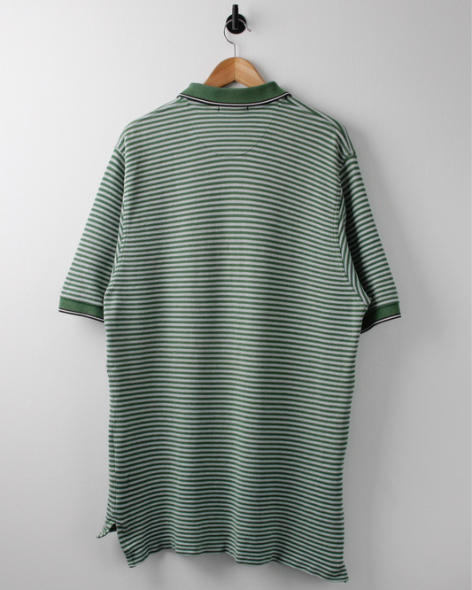 90s Nike Swoosh 18 Green & White Striped Polo (XL)