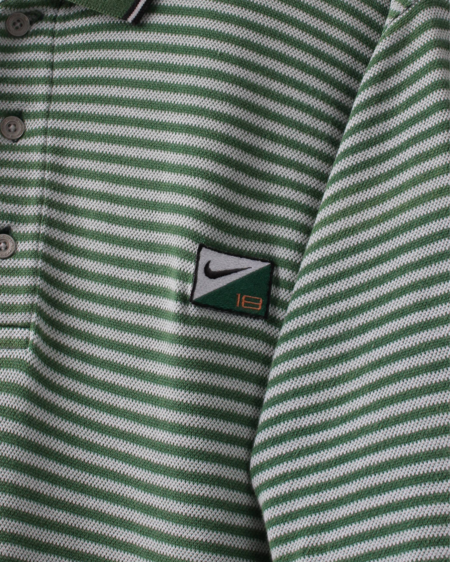 90s Nike Swoosh 18 Green & White Striped Polo (XL)
