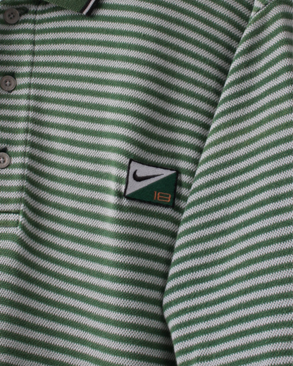 90s Nike Swoosh 18 Green & White Striped Polo (XL)