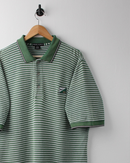 90s Nike Swoosh 18 Green & White Striped Polo (XL)