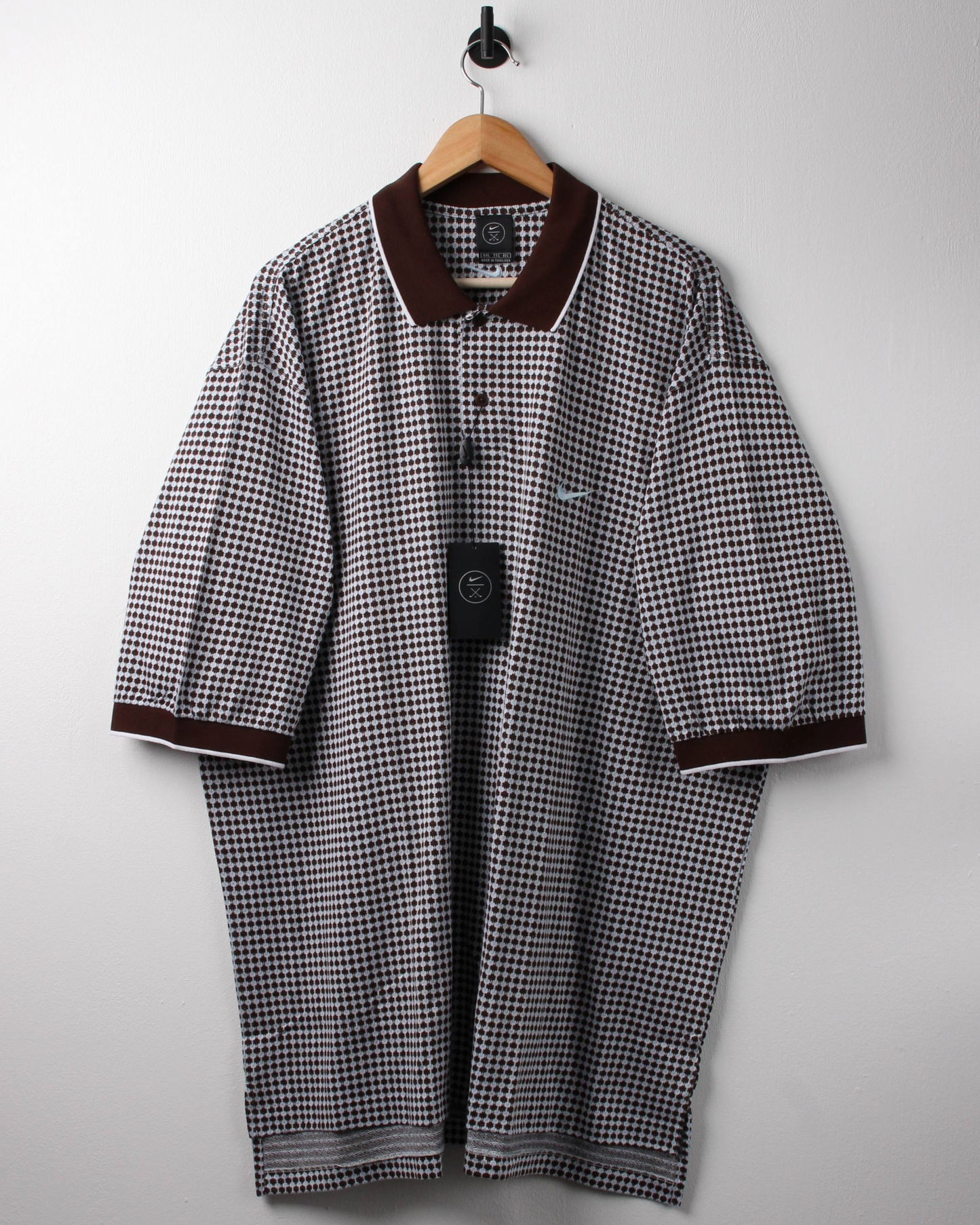 90s Nike Brown & White Geometric Pattern Polo with Tags (XXL)
