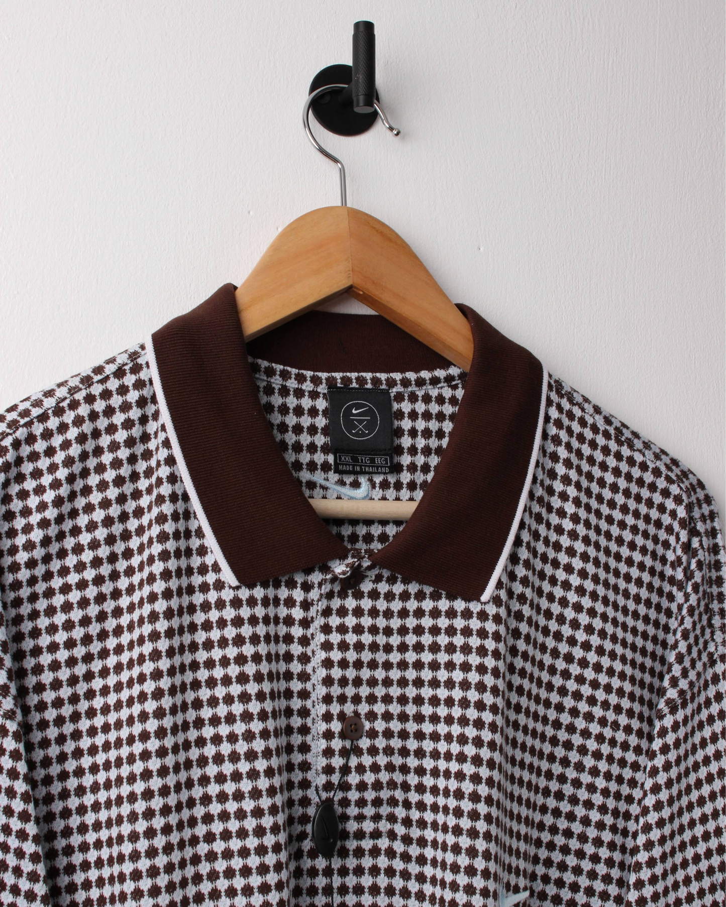90s Nike Brown & White Geometric Pattern Polo with Tags (XXL)