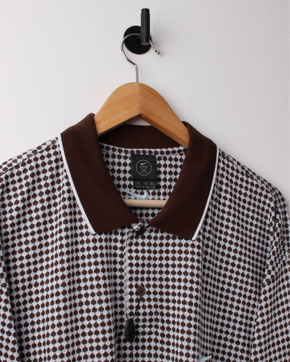 90s Nike Brown & White Geometric Pattern Polo with Tags (XXL)