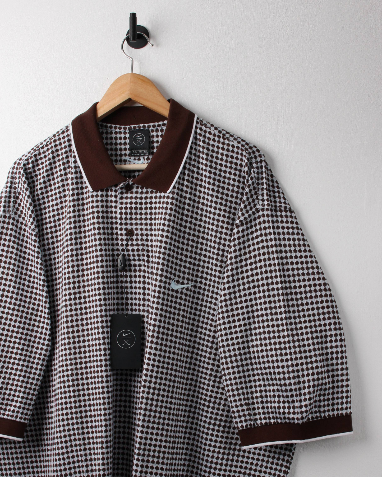 90s Nike Brown & White Geometric Pattern Polo with Tags (XXL)