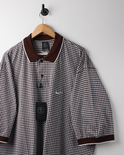 90s Nike Brown & White Geometric Pattern Polo with Tags (XXL)