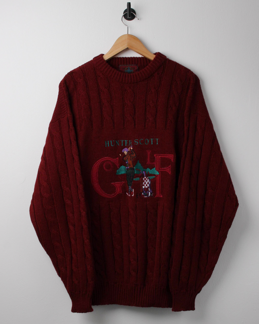 90s Hunter Scott Red Cable Knit (L)