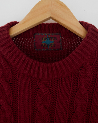 90s Hunter Scott Red Cable Knit (L)