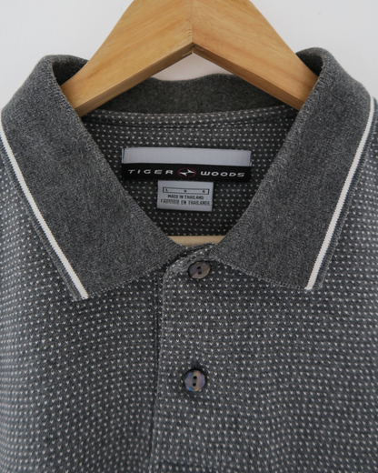 90s Nike Tiger Woods Grey & White Patterned Polo (M)
