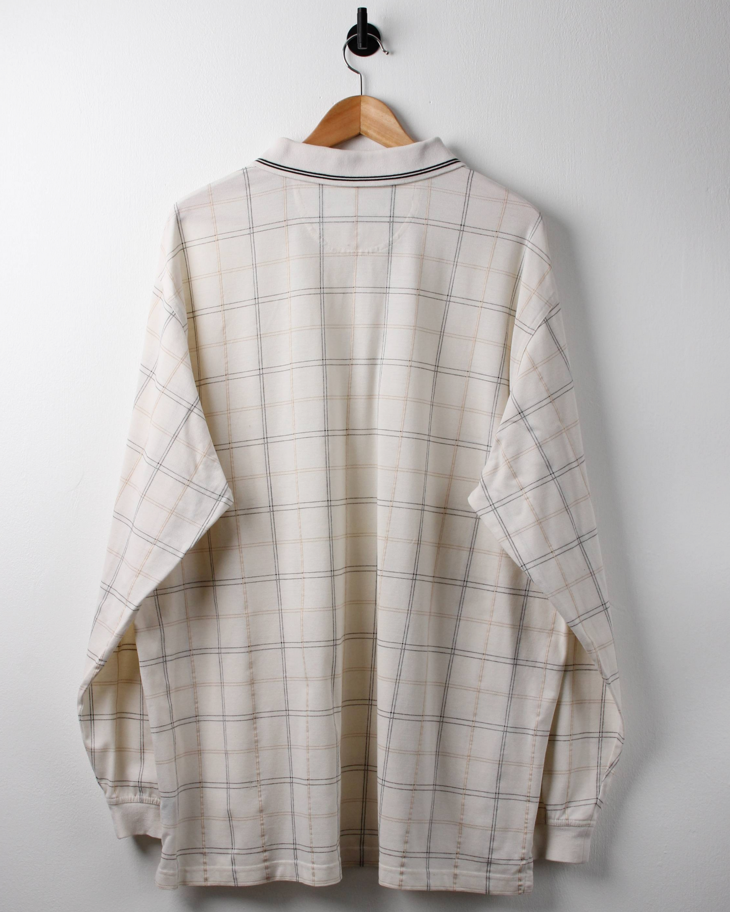 00s Greg Norman Cream Plaid Long Sleeve Polo (XL)
