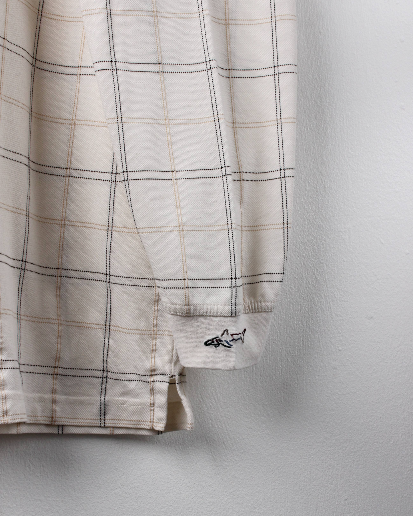 00s Greg Norman Cream Plaid Long Sleeve Polo (XL)