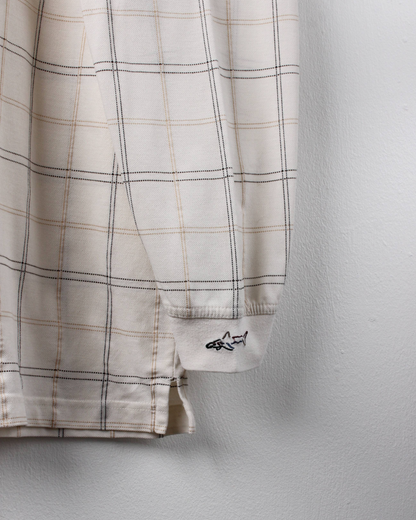 00s Greg Norman Cream Plaid Long Sleeve Polo (XL)