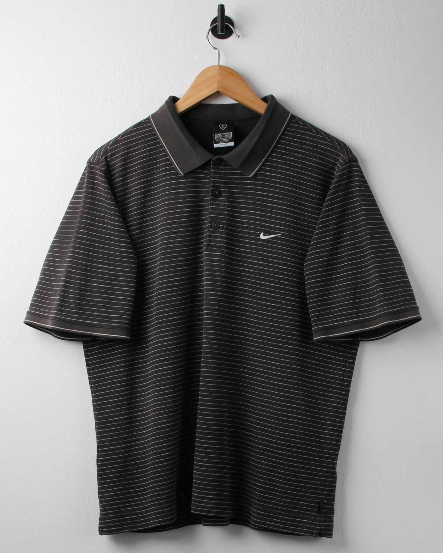 00s Nike Grey Striped Polo (M)