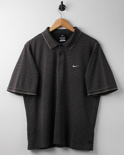 00s Nike Grey Striped Polo (M)