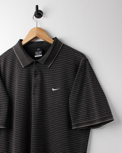 00s Nike Grey Striped Polo (M)