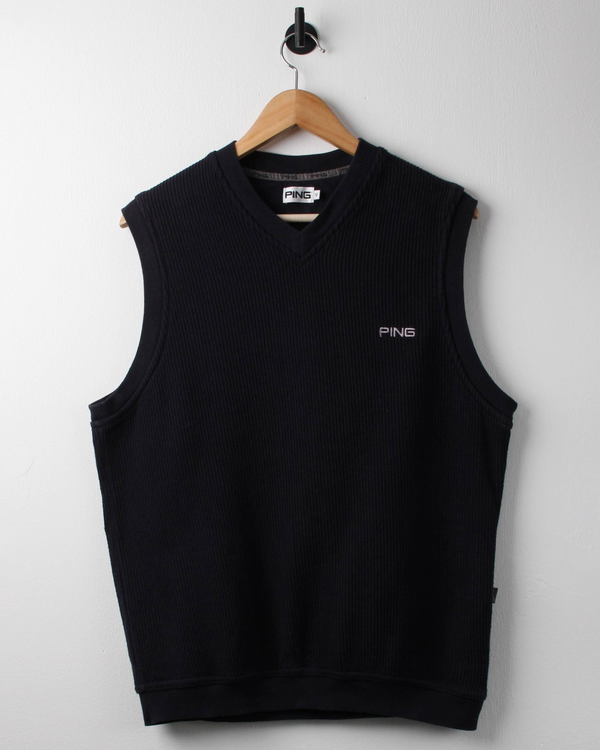00s Ping ‘Mr Ping’ Logo Navy Ribbed Golf Vest (S)
