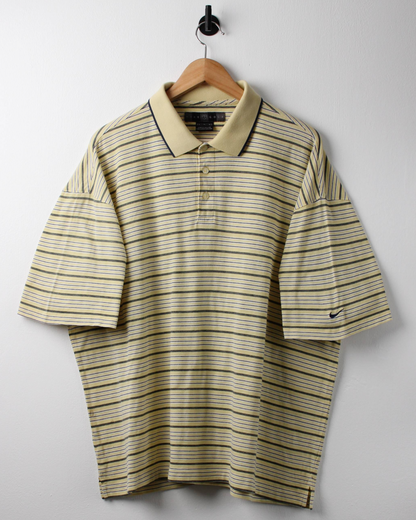 00s Nike Shield Logo Yellow Striped Polo (XL)