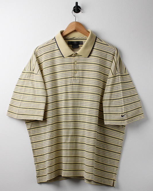 00s Nike Shield Logo Yellow Striped Polo (XL)