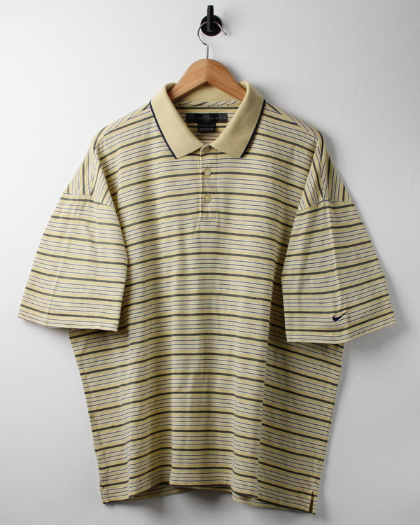 00s Nike Shield Logo Yellow Striped Polo (XL)