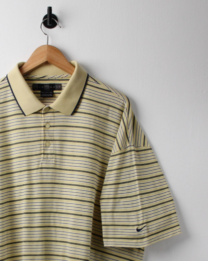 00s Nike Shield Logo Yellow Striped Polo (XL)