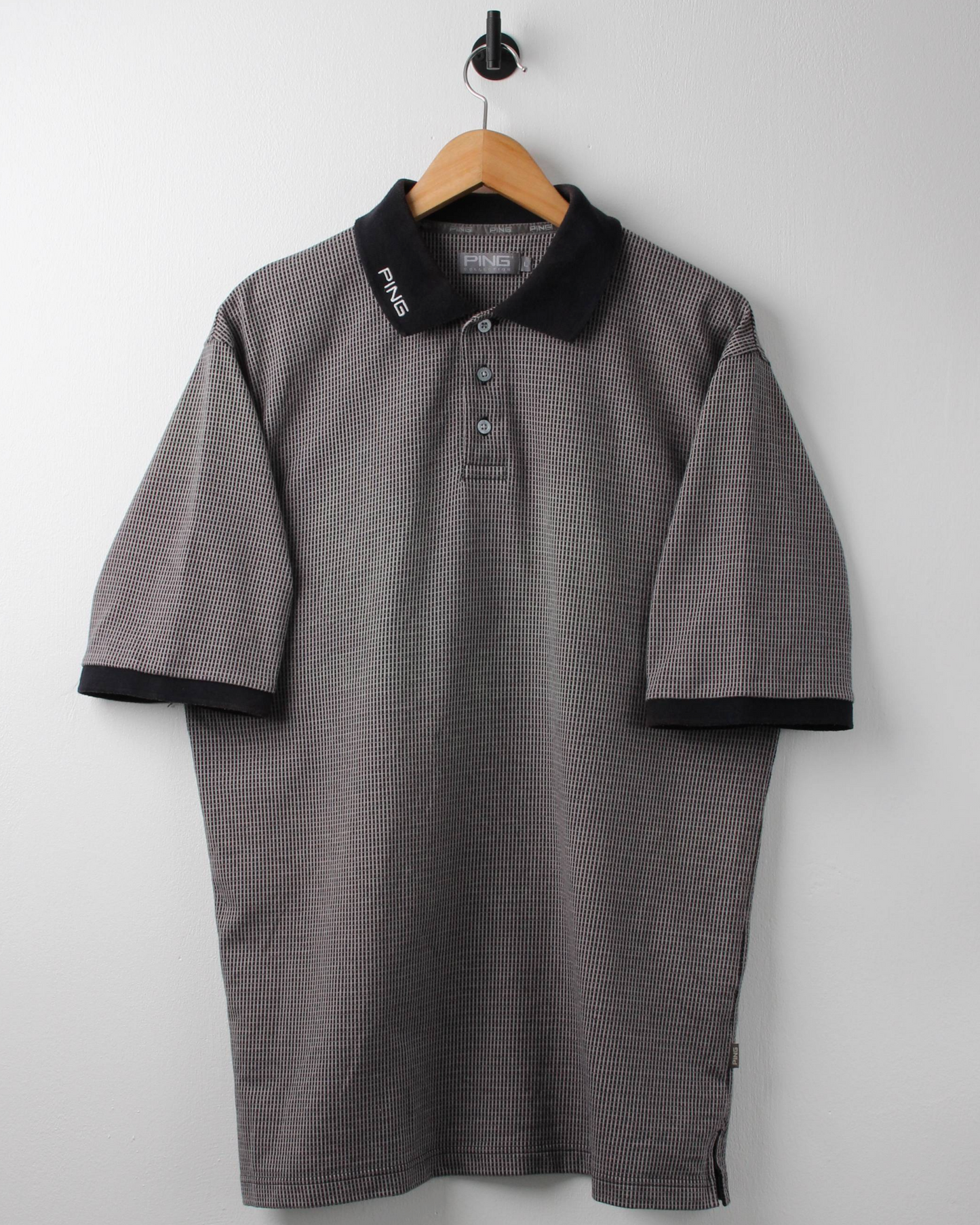 00s Ping Black & Grey Geometric Polo (M)