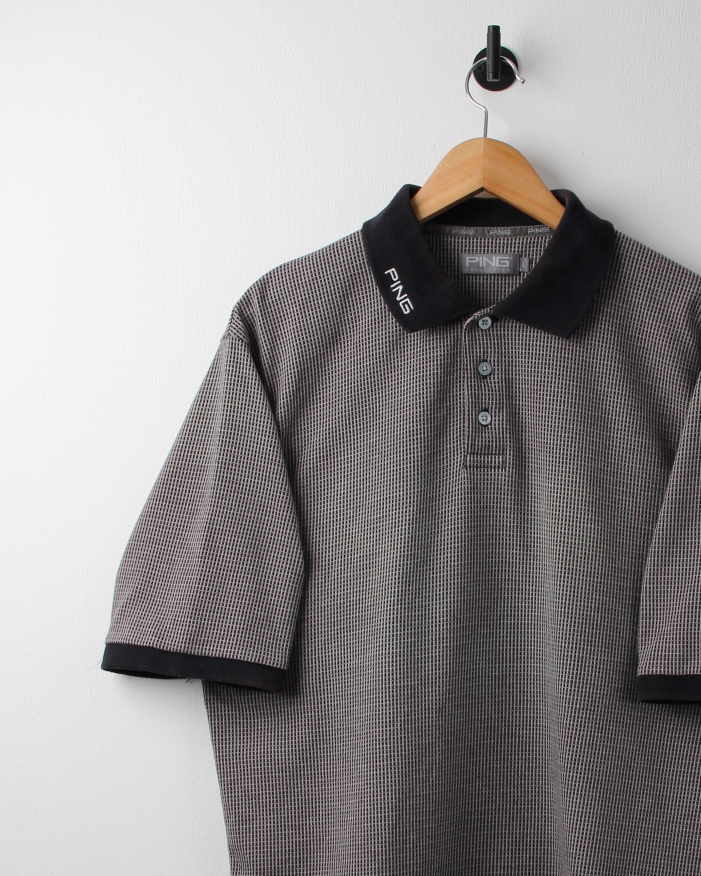 00s Ping Black & Grey Geometric Polo (M)