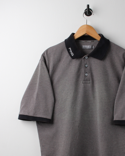 00s Ping Black & Grey Geometric Polo (M)