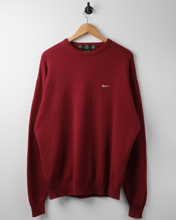 00s Nike Burgundy Wool Crewneck Jumper (L)