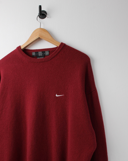 00s Nike Burgundy Wool Crewneck Jumper (L)