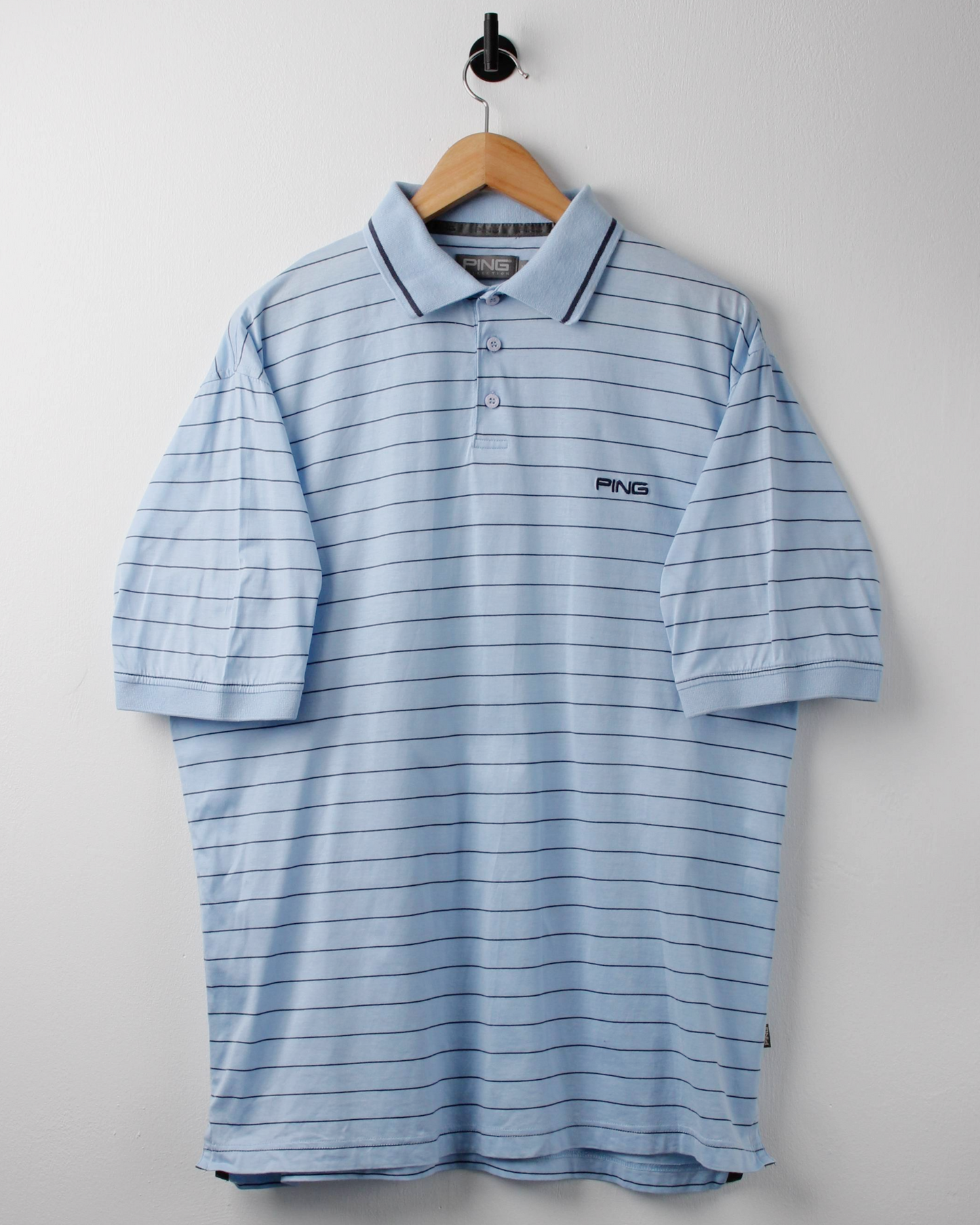 00s Ping Light Blue & Black Striped Polo (M)