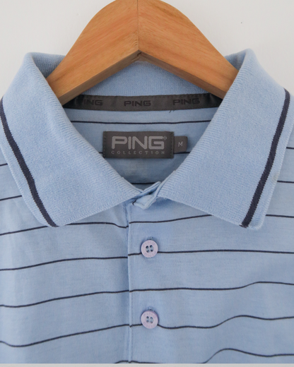 00s Ping Light Blue & Black Striped Polo (M)
