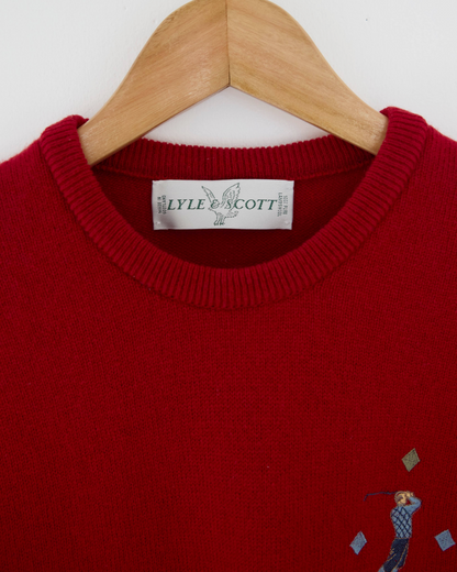 90s Lyle & Scott Red Graphic Knit (S)
