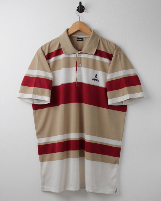 90s Ping ‘Mr Ping’ Logo Colour Block Polo (M)