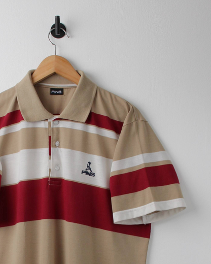 90s Ping ‘Mr Ping’ Logo Colour Block Polo (M)