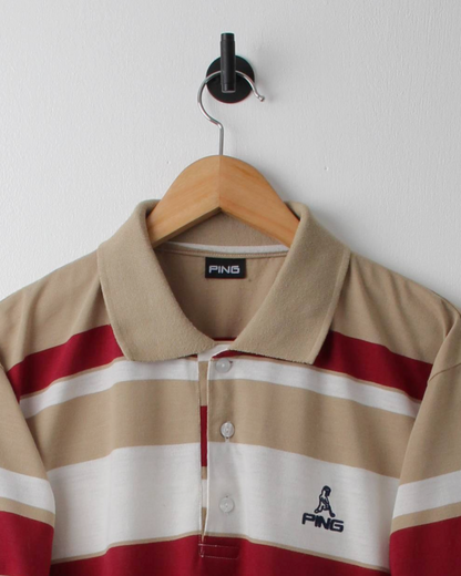 90s Ping ‘Mr Ping’ Logo Colour Block Polo (M)