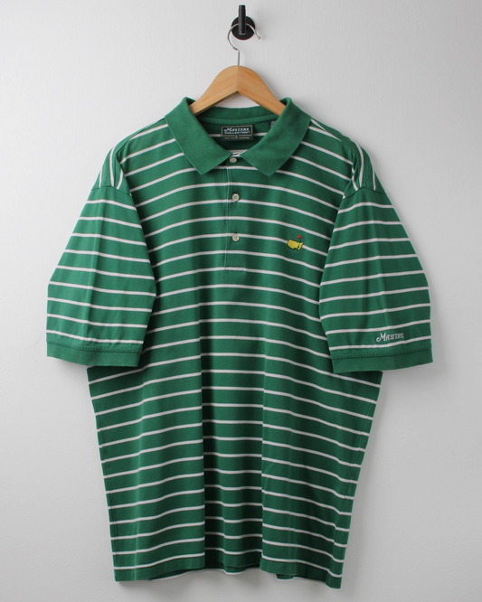 00s Masters Collection Green & White Striped Polo (L)