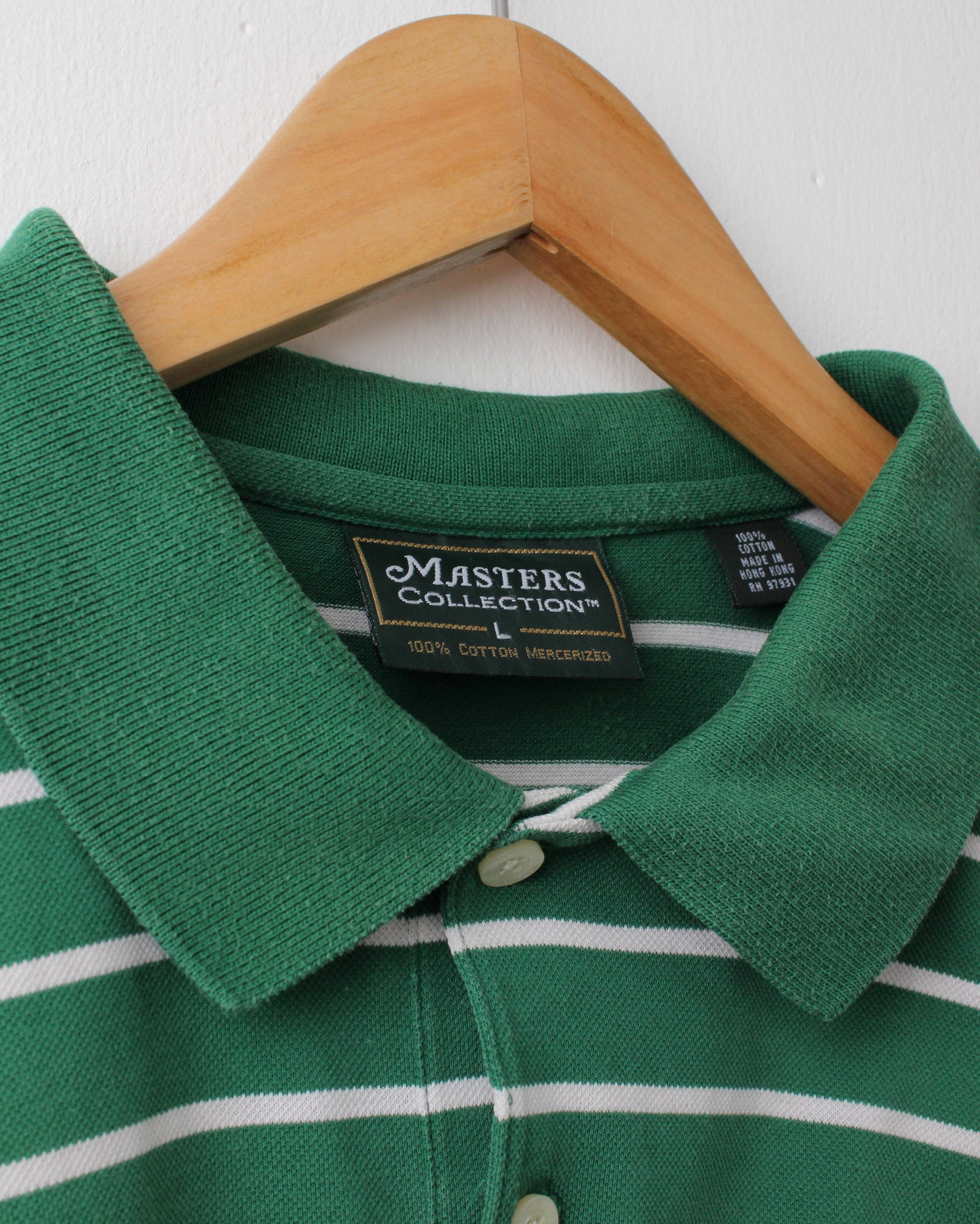 00s Masters Collection Green & White Striped Polo (L)