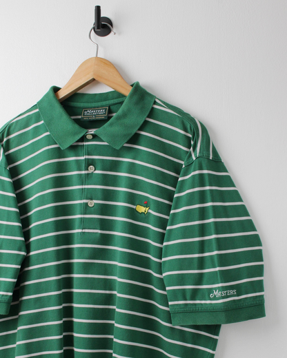 00s Masters Collection Green & White Striped Polo (L)