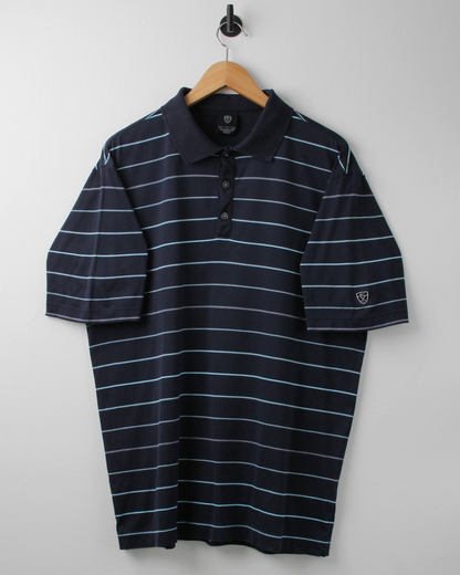 00s Nike Shield Logo Navy & Blue Striped Polo (L)