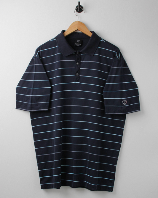 00s Nike Shield Logo Navy & Blue Striped Polo (L)