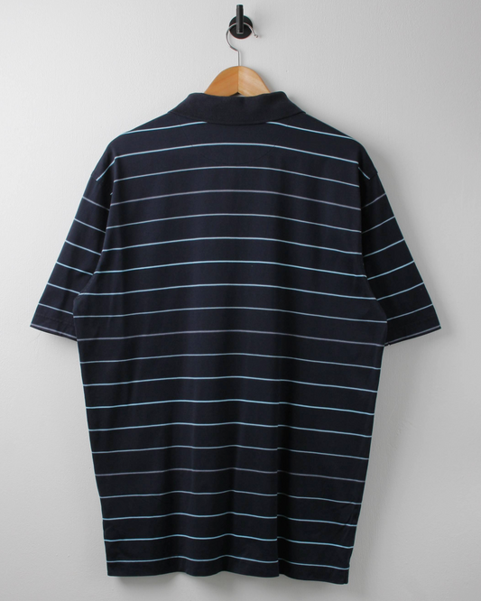 00s Nike Shield Logo Navy & Blue Striped Polo (L)