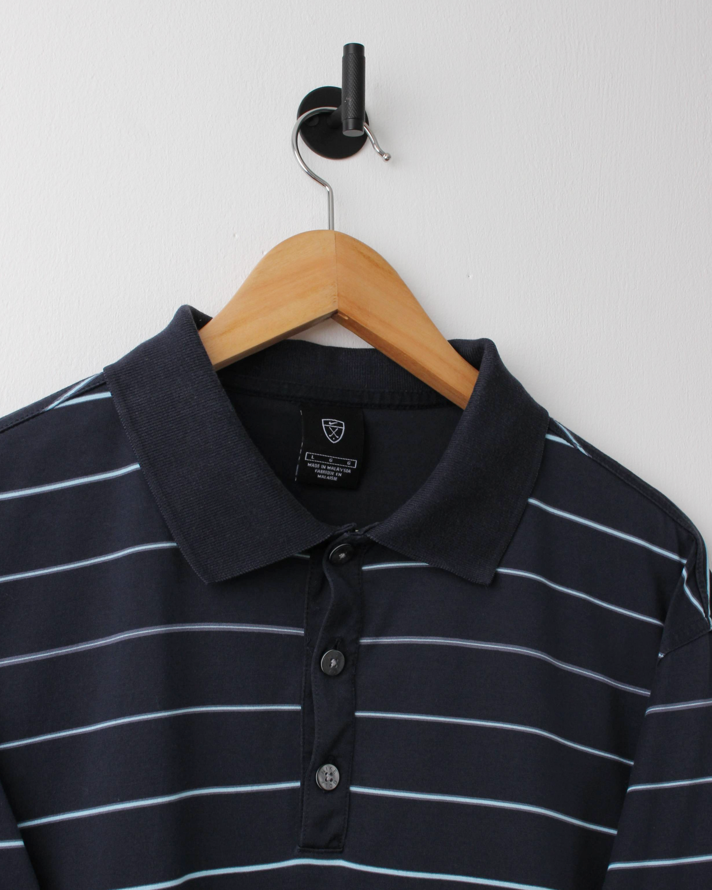 00s Nike Shield Logo Navy & Blue Striped Polo (L)
