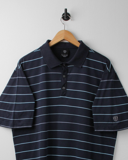 00s Nike Shield Logo Navy & Blue Striped Polo (L)