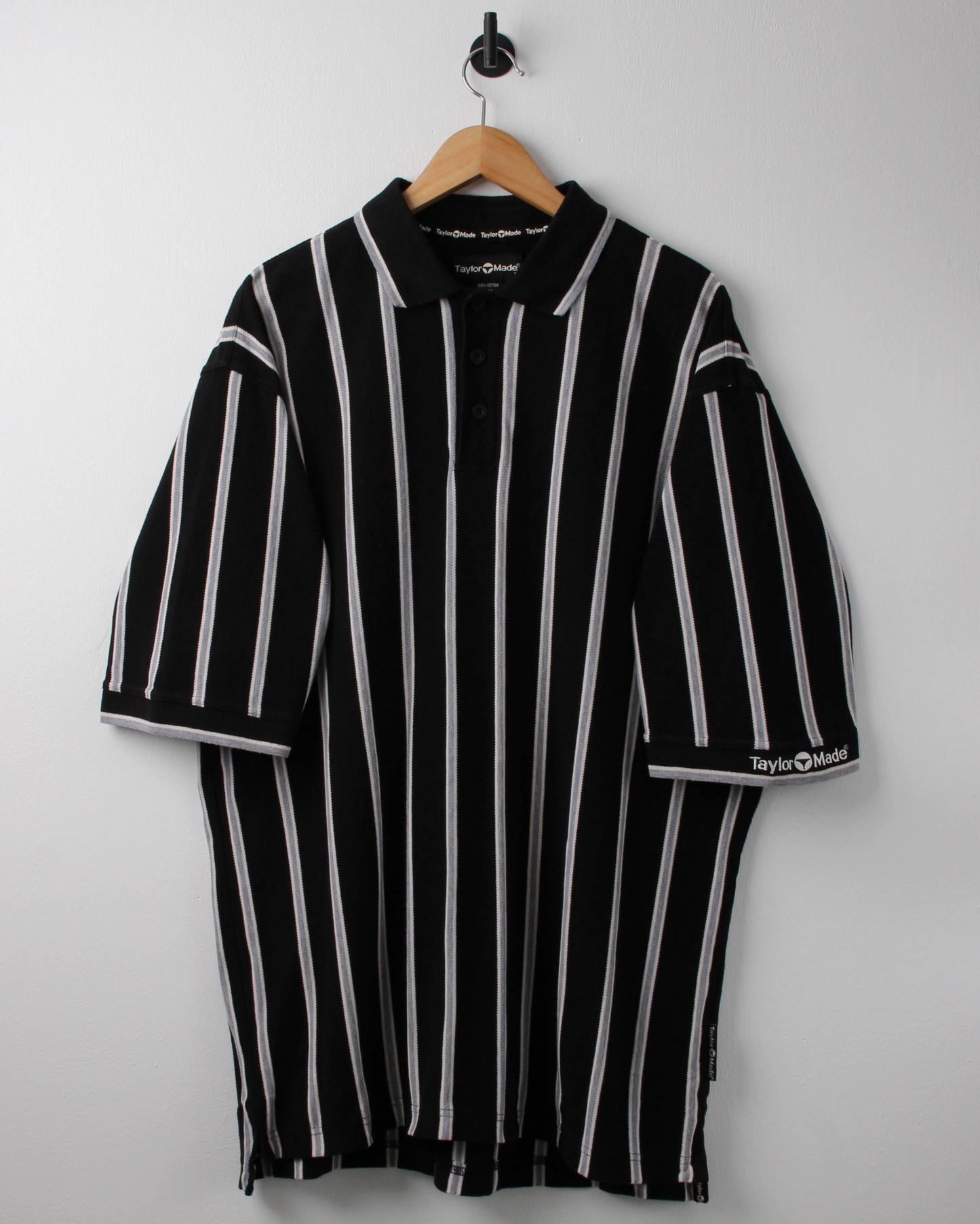 90s TaylorMade Black Vertical Striped Polo (XL)
