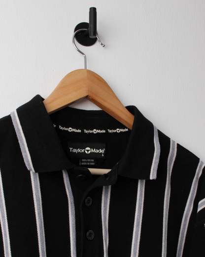 90s TaylorMade Black Vertical Striped Polo (XL)