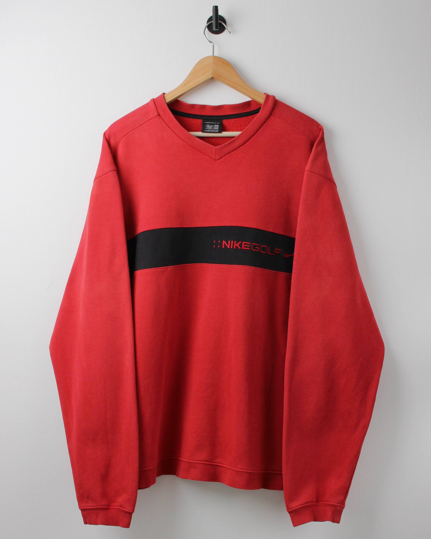 00s Nike Red & Black V-Neck Sweatshirt (XL)