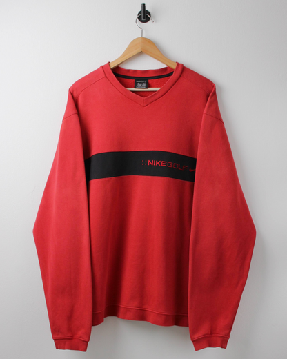 00s Nike Red & Black V-Neck Sweatshirt (XL)