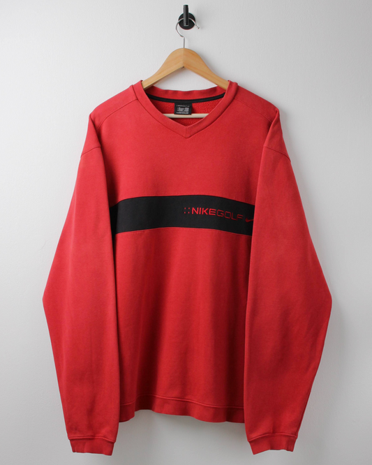 00s Nike Red & Black V-Neck Sweatshirt (XL)